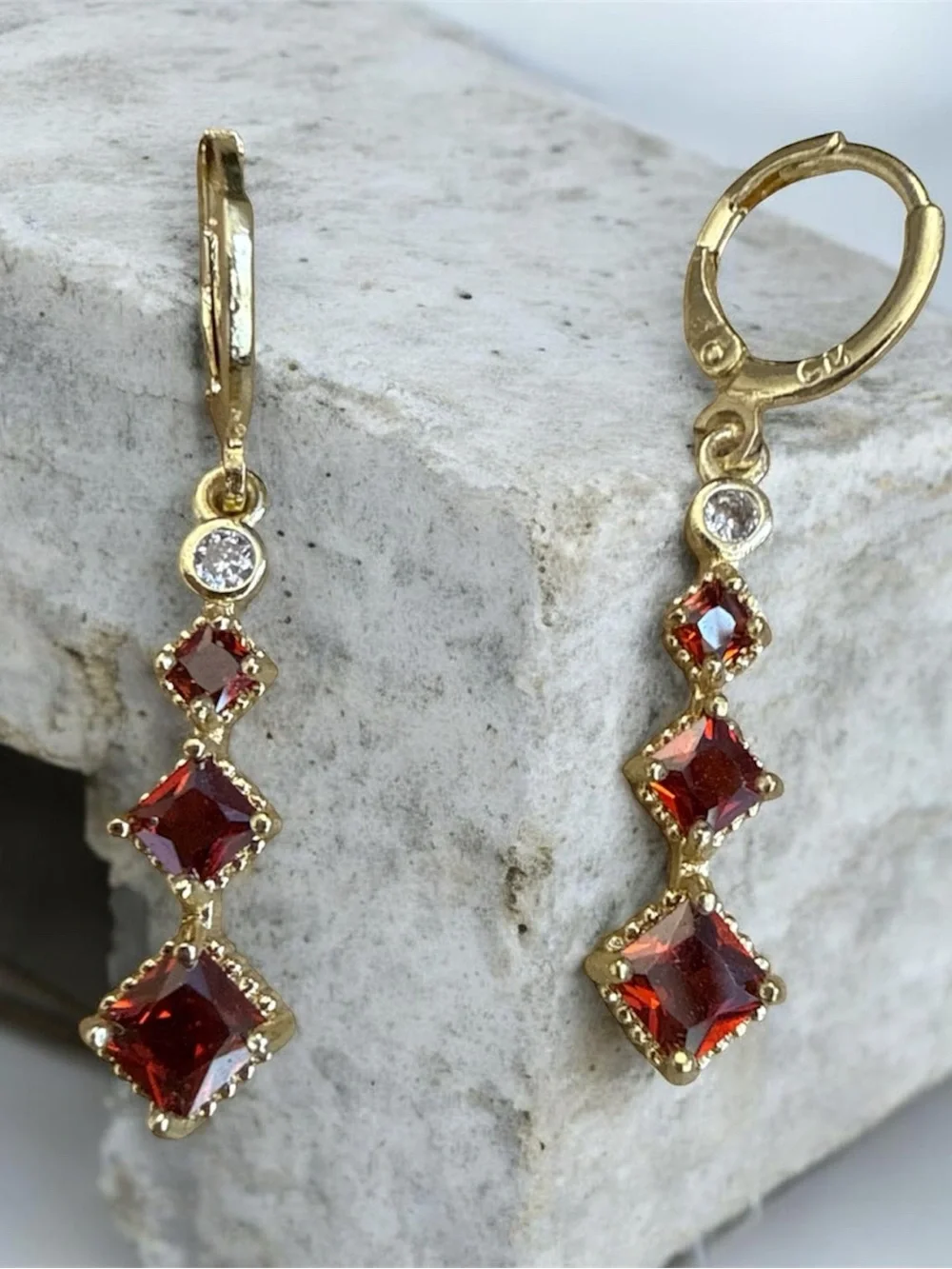 18K Gold Filled CZ Geometric Triple Drop Earrings